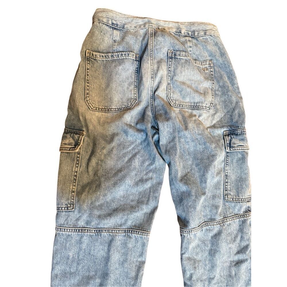 American Eagle Chambray Cargo‎ Jean Joggers Grunge 90s Pants Punk Sz 0 Acid wash - Picture 8 of 10